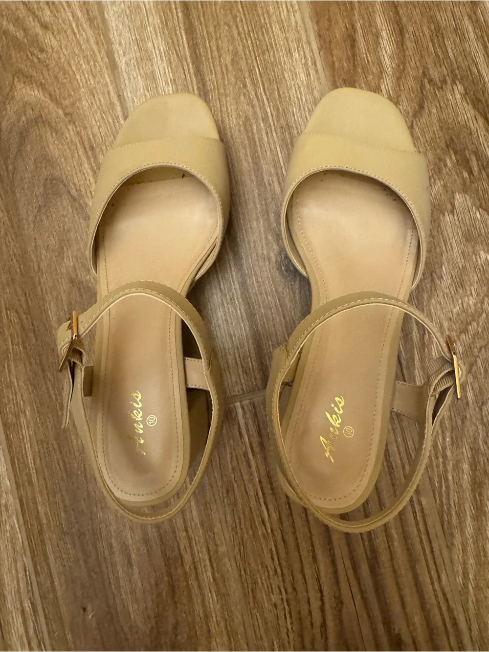 Women's Beige Chunky Block Heel Sandal with Ankle Strap